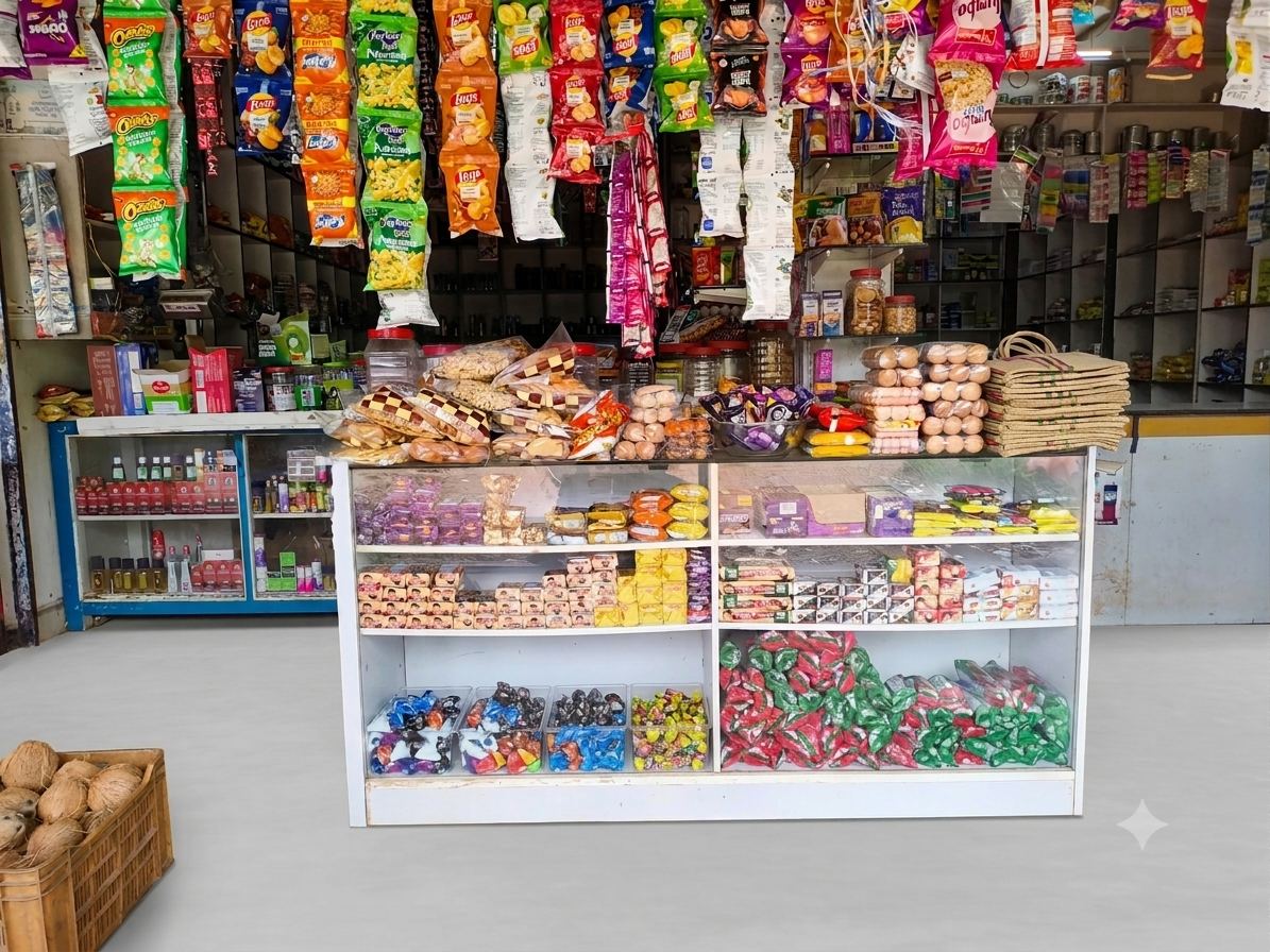 Counter of packaged sweets and confectionery