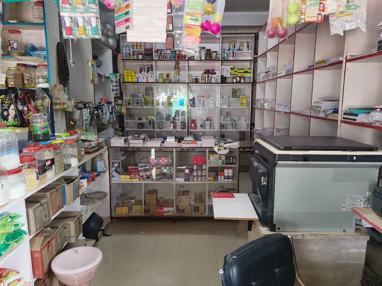 Stationery shelves and photocopy machine